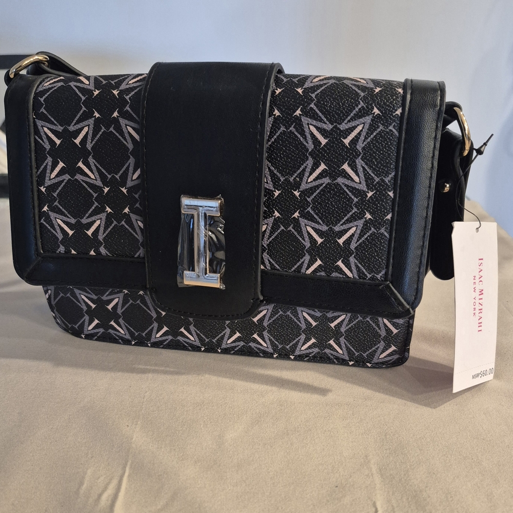 Black and Pink  Patterned Isaac Mazrahi Women Cross Body Bag